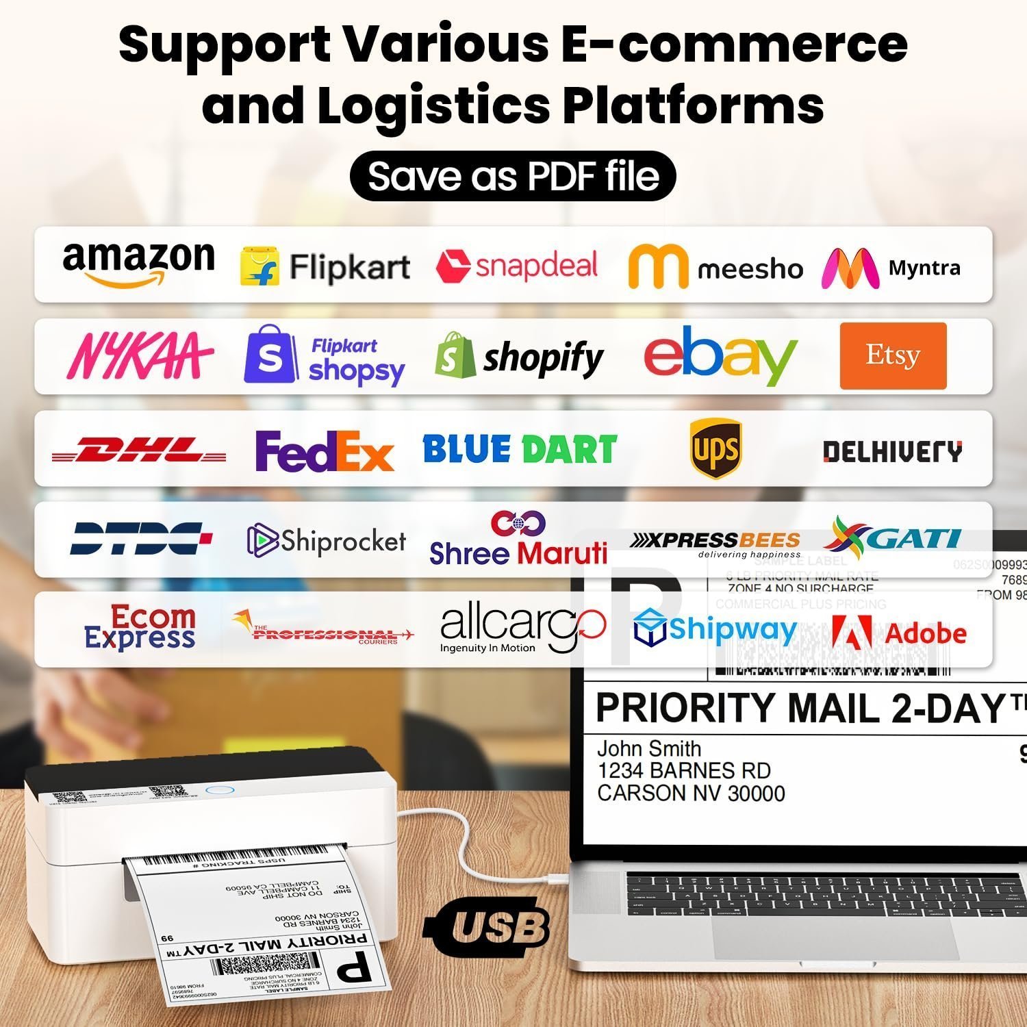 HIROBOT Thermal Barcode Label Printer for 4x6 Inch Label, Adjustable Size, 203DPI - Image 3
